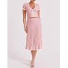 imageTanming Womens Two Piece Skirt Set Casual Short Sleeve Crop Top Ribbed Knit Midi Pleated SkirtPink