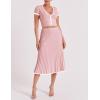 imageTanming Womens Two Piece Skirt Set Casual Short Sleeve Crop Top Ribbed Knit Midi Pleated SkirtPink