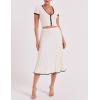 imageTanming Womens Two Piece Skirt Set Casual Short Sleeve Crop Top Ribbed Knit Midi Pleated SkirtWhite