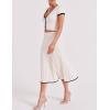 imageTanming Womens Two Piece Skirt Set Casual Short Sleeve Crop Top Ribbed Knit Midi Pleated SkirtWhite