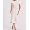 imageTanming Womens Two Piece Skirt Set Casual Short Sleeve Crop Top Ribbed Knit Midi Pleated SkirtWhite