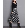 imageTanming Womens Winter Warm Elastic Waist Wool Plaid ALine Pleated Long SkirtBlack2