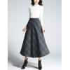 imageTanming Womens Winter Warm Elastic Waist Wool Plaid ALine Pleated Long SkirtBlue Grey