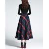 imageTanming Womens Winter Warm Elastic Waist Wool Plaid ALine Pleated Long SkirtDark Blue