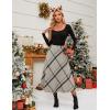 imageTanming Womens Winter Warm Elastic Waist Wool Plaid ALine Pleated Long SkirtGray