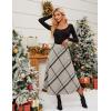 imageTanming Womens Winter Warm Elastic Waist Wool Plaid ALine Pleated Long SkirtGray