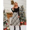 imageTanming Womens Winter Warm Elastic Waist Wool Plaid ALine Pleated Long SkirtGray