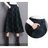 imageTanming Womens Winter Warm Elastic Waist Wool Plaid ALine Pleated Long SkirtGreen2