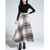 imageTanming Womens Winter Warm Elastic Waist Wool Plaid ALine Pleated Long SkirtLight Grey