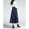 imageTanming Womens Winter Warm Elastic Waist Wool Plaid ALine Pleated Long SkirtNavy Blue