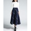 imageTanming Womens Winter Warm Elastic Waist Wool Plaid ALine Pleated Long SkirtNavy Blue