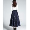 imageTanming Womens Winter Warm Elastic Waist Wool Plaid ALine Pleated Long SkirtNavy Blue