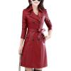 imageTanming Womens Fashion Lapel Double Breasted Lambskin Leather Mid Long Jacket CoatWine Red