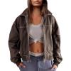 imageTanming Womens Leather Jacket Fall Fashion Motorcycle Biker Bomber Jacket Zip Up Winter Coat OuterwearCoffee