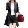 imageTanming Womens PU Faux Leather Jacket Casual Lapel Long Suit Trench Coat OuterwearBlack