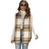 imageTanming Womens Plaid Vest Brushed Flannel Sleeveless Shacket Shirt Jacket with PocketsKhaki