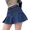 imageTanming Womens Pleated Jean Skirt Casual ALine Ruffle Y2K Mini Denim SkirtBlue