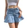 imageTanming Womens Pleated Jean Skirt Casual ALine Ruffle Y2K Mini Denim SkirtLight Blue