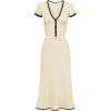 imageTanming Womens Two Piece Skirt Set Casual Short Sleeve Crop Top Ribbed Knit Midi Pleated SkirtBeige