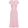 imageTanming Womens Two Piece Skirt Set Casual Short Sleeve Crop Top Ribbed Knit Midi Pleated SkirtPink