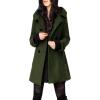imageTanming Womens Warm Double Breasted Wool Pea Coat Trench Coat Jacket with HoodArmy Green