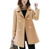 imageTanming Womens Winter Double Breasted Coat Black Wool Peacoat Long Sleeve Trench CoatKhaki