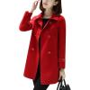 imageTanming Womens Winter Double Breasted Coat Black Wool Peacoat Long Sleeve Trench CoatRed