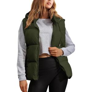 imageTanming Black Puffer Vest Women Zip Up Lightweight Sleeveless Winter Outerwear Vests with HoodArmy Green