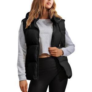 imageTanming Black Puffer Vest Women Zip Up Lightweight Sleeveless Winter Outerwear Vests with HoodBlack