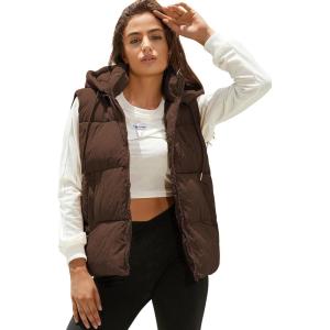 imageTanming Black Puffer Vest Women Zip Up Lightweight Sleeveless Winter Outerwear Vests with HoodBrown