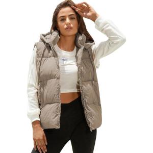imageTanming Black Puffer Vest Women Zip Up Lightweight Sleeveless Winter Outerwear Vests with HoodLight Khaki