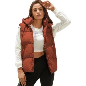 imageTanming Black Puffer Vest Women Zip Up Lightweight Sleeveless Winter Outerwear Vests with HoodRust Red