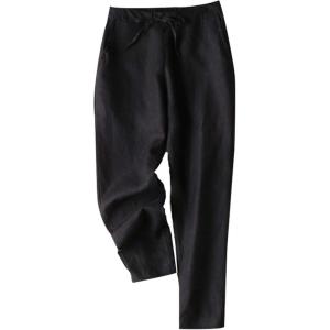 imageTanming Linen Pants for Women Summer Casual High Waisted Drawstring White Beach PantBlack03
