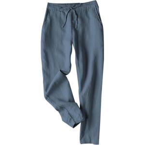 imageTanming Linen Pants for Women Summer Casual High Waisted Drawstring White Beach PantBluegrey