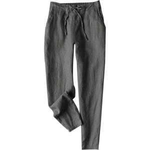 imageTanming Linen Pants for Women Summer Casual High Waisted Drawstring White Beach PantDark Grey
