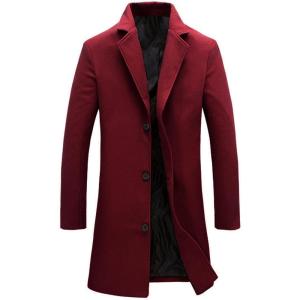 imageTanming Mens Black Trench Coat Notched Lapel Single Breasted Long Peacoat OvercoatRed