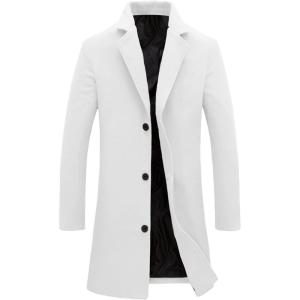 imageTanming Mens Black Trench Coat Notched Lapel Single Breasted Long Peacoat OvercoatWhite