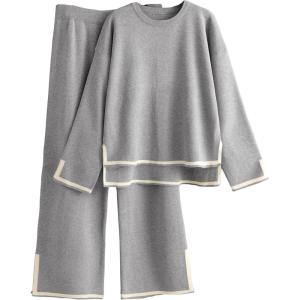 imageTanming Womens 2 Piece Outfits Long Sleeve Knit Sweater Top Wide Leg Pants Lounge Sets TracksuitsGrey