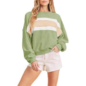 imageTanming Womens Casual Sweatshirt Crewneck Patchwork Pullover Tops Long Sleeve Color Block ShirtsGreen