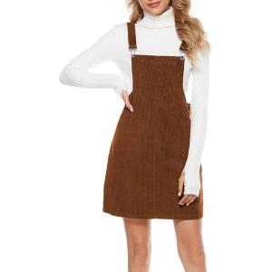 imageTanming Womens Corduroy A Line Cute Jumper Pinafore Bib Overall Mini Dress SkirtBrown