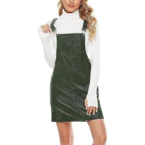 imageTanming Womens Corduroy A Line Cute Jumper Pinafore Bib Overall Mini Dress SkirtDark Green
