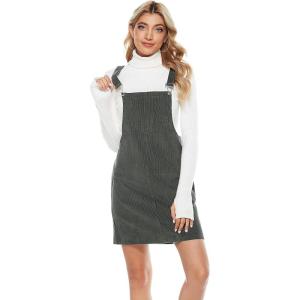 imageTanming Womens Corduroy A Line Cute Jumper Pinafore Bib Overall Mini Dress SkirtGrey