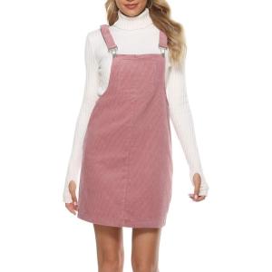 imageTanming Womens Corduroy A Line Cute Jumper Pinafore Bib Overall Mini Dress SkirtPink