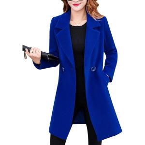 imageTanming Womens Elegant Notched Collar Button Wool Blend Solid Long Pea Coat OvercoatBlue