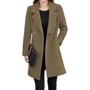 imageTanming Womens Elegant Notched Collar Button Wool Blend Solid Long Pea Coat OvercoatCamel