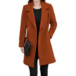 imageTanming Womens Elegant Notched Collar Button Wool Blend Solid Long Pea Coat OvercoatCaramel