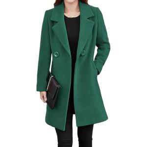 imageTanming Womens Elegant Notched Collar Button Wool Blend Solid Long Pea Coat OvercoatTeal