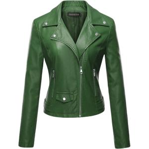 imageTanming Womens Faux Leather Moto Biker Short Coat JacketA Green