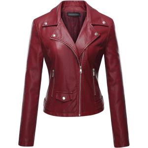 imageTanming Womens Faux Leather Moto Biker Short Coat JacketA Wine Red