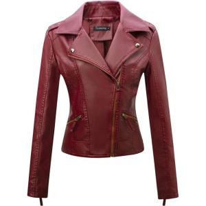 imageTanming Womens Faux Leather Moto Biker Short Coat JacketB Wine Red10